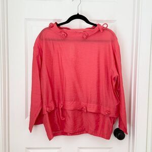 Women Redwood Court Boat Neck Floral Loose Fit Blouse Coral Pink Size Medium